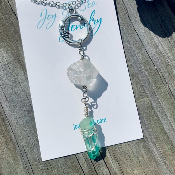 Hand Crafted Jewelry - Aura Quartz Luna Healing Crystal Necklace